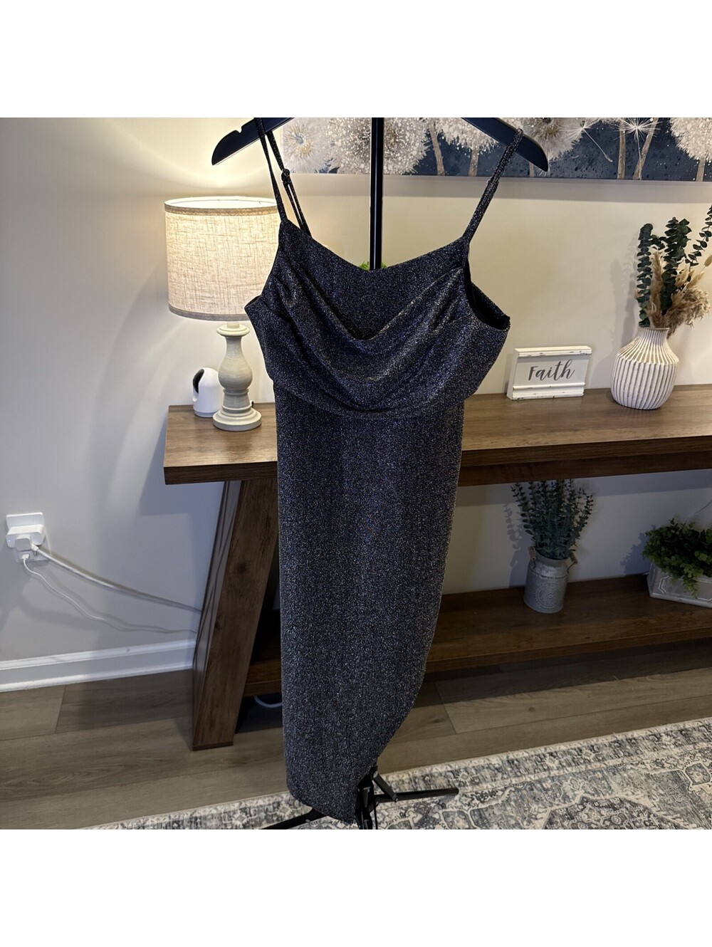Madden NYC Size L Silver Sparkle Dress Stretch Side Split